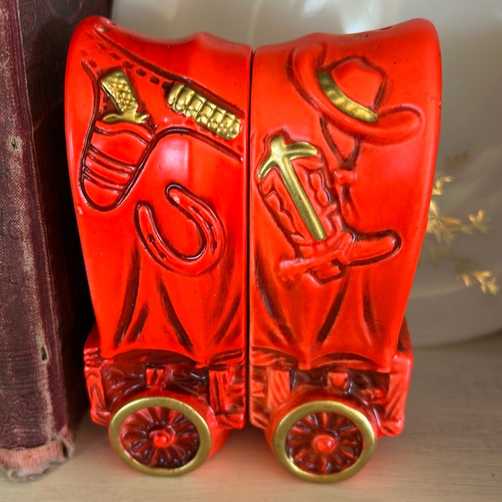 Vintage Cowboy Western Wagon Salt and Pepper Shakers